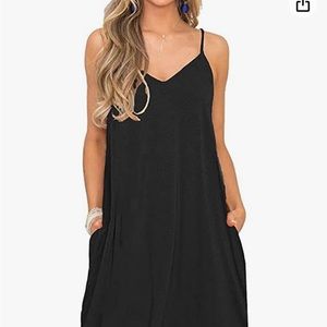 Summer Spaghetti Strap Casual Swing Tank Beach Cover Up Dress with Pockets